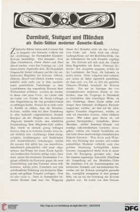 Darmstadt, Stuttgart und München als Heim-Stätten moderner Gewerbe-Kunst