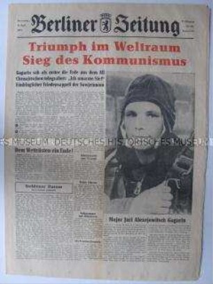Tageszeitung "Berliner Zeitung" zum Raumflug von Juri Gagarin (erster Mensch im Weltall)