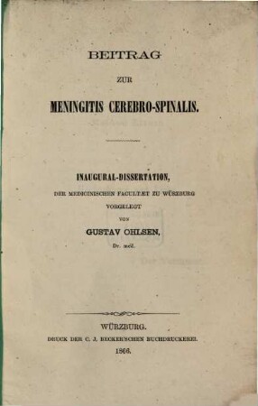 Beitrag zur Meningitis cerebro-spinalis