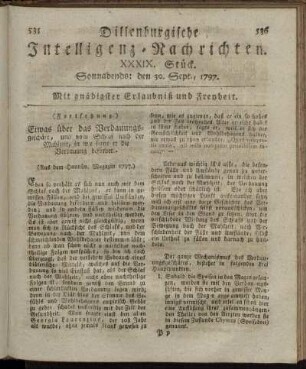 XXXIX.Stück. Sonnabends: den 30. Sept. 1797.