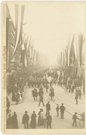 Rückkehr des Regiments von der Kaiserparade 1885 auf der Königsstrasse, Stuttgart