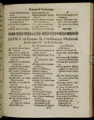 Index in Centur. II. Consiliorum Medicinal, Rerum Et Verborum.