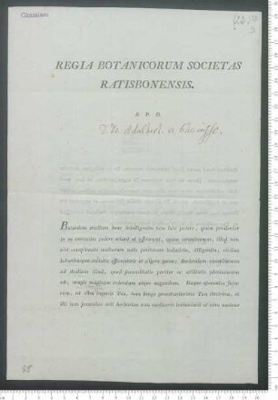 Begleitschreiben zur Mitgliedsurkunde der königlich-botanischen Gesellschaft in Regensburg