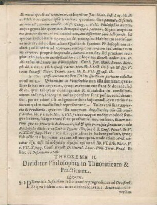 Theorema II. Dividitur Philosophia in Theoreticam & Practicam.