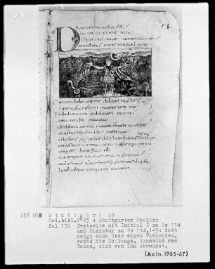 Der Stuttgarter Bibelpsalter — David betet zu Gott, daneben der Baum der Erkenntnis, Folio 130recto
