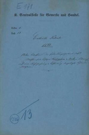 Patent der Maschinenfabrikbesitzer Reichspfarr und Beck in Biberach auf eine durch Zeichnung und Beschreibung dargelegte Zylinder-Malzdarre