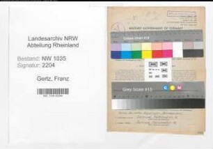Entnazifizierung Franz Gertz , geb. 20.01.1922 (Steiger)