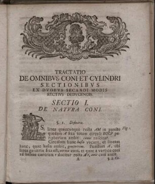 Sectio I. De Natura Coni.