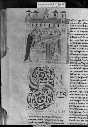 Stuttgarter Passionale — Pars hiemalis (erster Band) — Taufe Kaiser Konstantins durch Papst Silvester, Folio 167verso