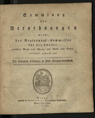 Die Gerichts-Ordnung in Zivil-Sachen betreffend
