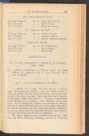 Capítulo IV - La cultura intelectual y religiosa en Píllaro 1830-1930.