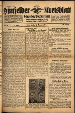 Erste Ausgabe vom Mittwoch, den 07. Januar 1942.