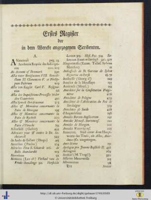 Erstes Register der in dem Wercke angezogenen Scribenten.