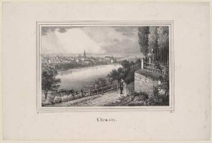 Stadtansicht von Chemnitz vom Schlossberg über den Schlossteich nach Süden, aus der Zeitschrift Saxonia 1836