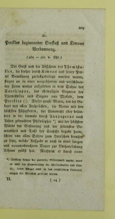 41. Perikles beginnender Einfluß und Kimons Verbannung. (469 - 461 v. Chr.)