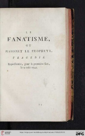 Le fantisme, ou Mahomet le prophete, tragedie