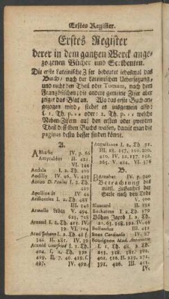 Erstes Register derer in dem gantzen Werck angezogenen Bücher und Scribenten