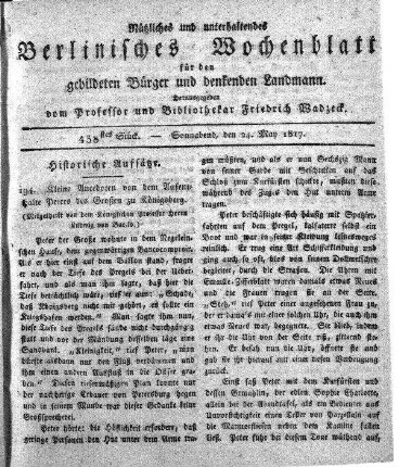 438stes Stueck, Sonnabend, den 24. May 1817