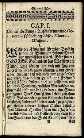 Cap. I. Von Endekkung/Aufäuferung und General-Würckung dieses Mineral-Wassers.