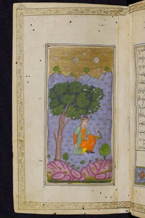 Illustration: Jüngling mit einem Falken unter einem Baum