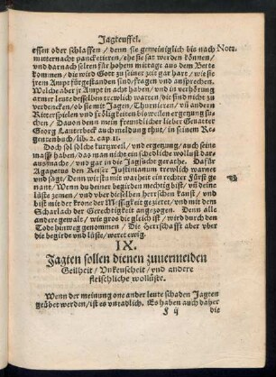 IX. Jagten sollen dienen zuvermeiden Geilheit/ Unkeuscheit/ und andere fleischliche wollüste.