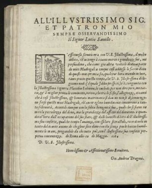 Dedikation an Lutio Savello von Giovanni Andrea Dragoni, Rom 12. Mai 1584