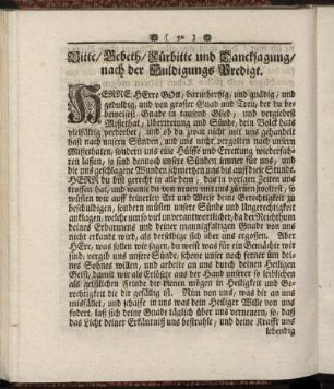 Bitte/ Gebeth/ Fürbitte und Dancksagung/ nach der Huldigungs Predigt.