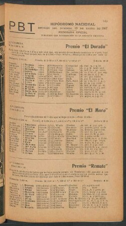 Hipódromo Argentino - Reunión del Domingo 13 de Enero de 1907 - Programa oficial
