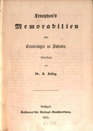 Xenophon's Memorabilien oder Erinnerungen an Sokrates