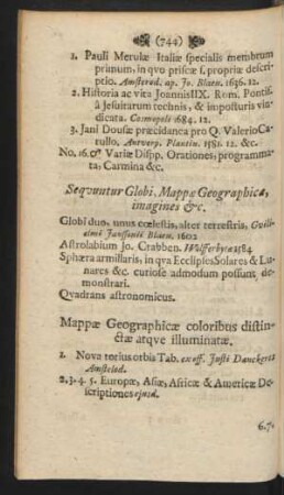 Sequuntur Globi, Mappae Geographicae, imagines &c.