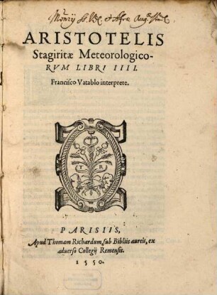 Aristotelis Meteorologicorum libri IV