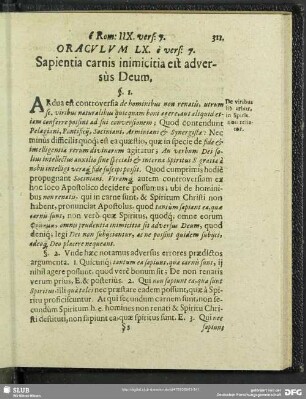 Oraculum LX. e vers: 7. Sapientia carnis inimicitia est adversus Deum