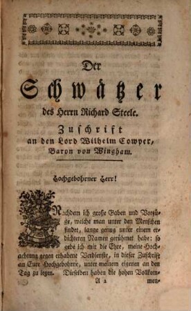 Der Schwätzer : eine Sittenschrift, 2. 1756 = T. 3 - 4