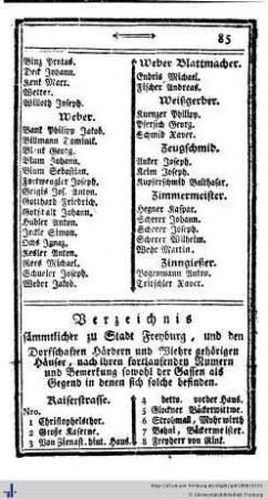 Verzeichniß sämmtlicher zu Stadt Freyburg, und den Dorfschaften Härdern und Wiehre gehörigen Häuser