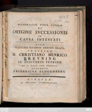 Dissertatio Ivris Civilis De Origine Svccessionis In Cavsa Intestati