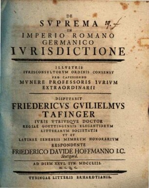 De Svprema In Imperio Romano-Germanico Ivrisdictione : ad Diem XXVI. Iun. MDCCLIII. H.L.Q.C.