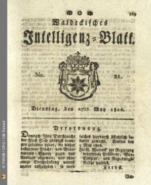 No. 21. Dienstag, den 27ten May 1806