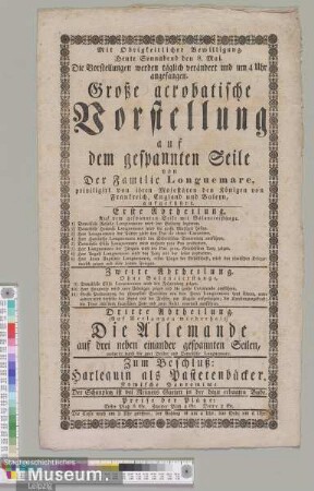 Große acrobatische Vorstellung auf dem gespannten Seile