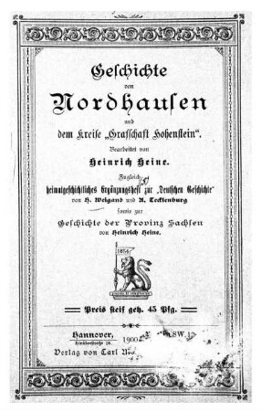 Geschichte von Nordhausen und dem Kreise "Graffschaft Hohenstein"