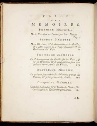 Table des Memoires.