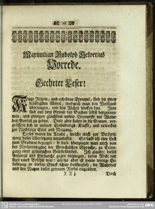 Maximilian Rudolph Helvetius Vorrede