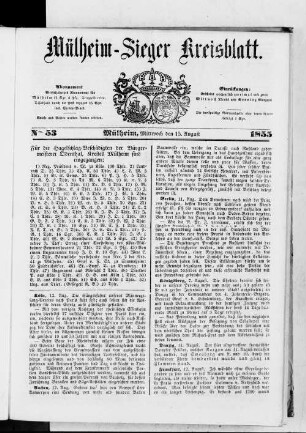 Mülheim-Sieger Kreisblatt. 1855-1855
