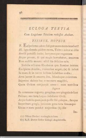 Eclogae Variae. Ecloga Tertia.