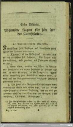 Erster Abschnitt. Allgemeine Regeln für jede Art der Katechisation
