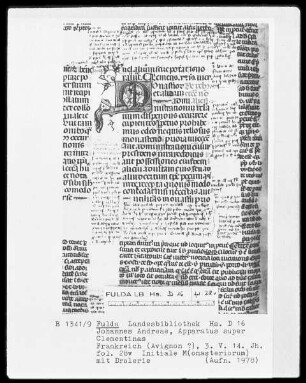Johannes Andreae, Apparatus super Clementinas — Initiale M, Folio 28verso