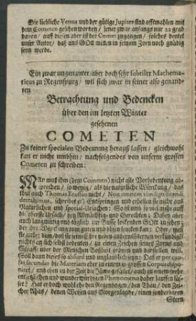 Betrachtung und Bedencken über den in letzten Winter gesehenen Cometen