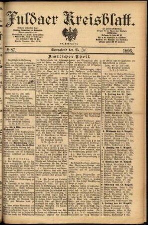 Erste Ausgabe vom Samstag, den 25. Juli 1896.