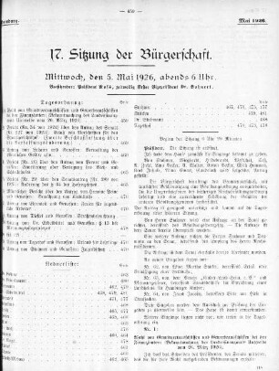 17. Sitzung der Bürgerschaft.