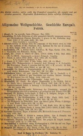 Katalog des Antiquarischen Bücherlagers von Stoll & Bader, vormals R. Bader & Co., Buchhandlung und Antiquariat für in- und ausländische Literatur, Freiburg in Baden. 41. 1882