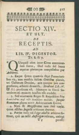 Sectio XIV. Et Ult. De Receptis. Ad Lib. IV. Digestor. Tit. 8. & 9.